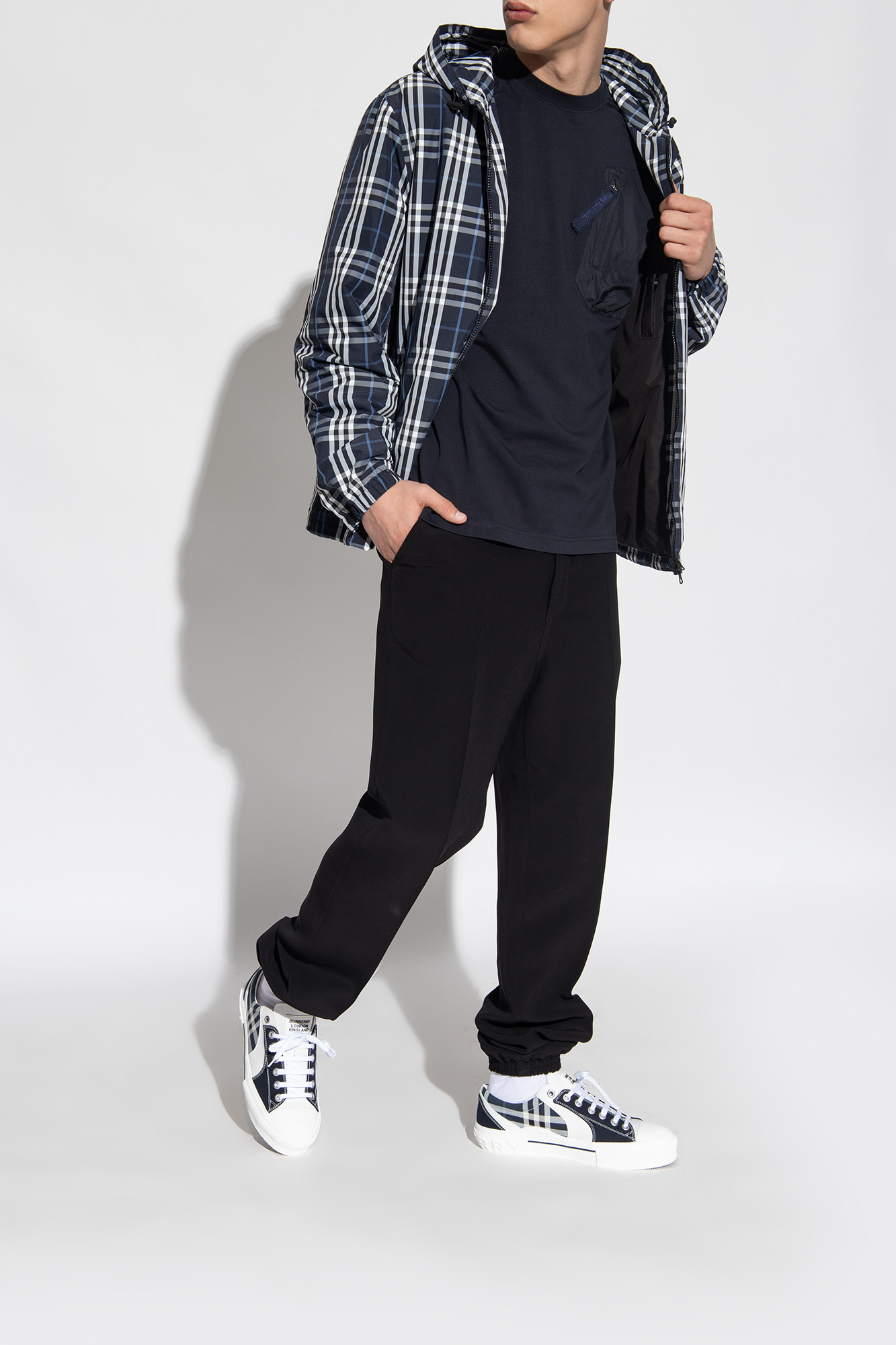 BURBERRY - KAI Burberry Men's Kai Overlay Check Sneakers in Black/White